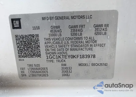 2019 Chevrolet Silverado 2500Hd Ltz из США, поврежденный, VIN 1GC1KTEY0KF183978